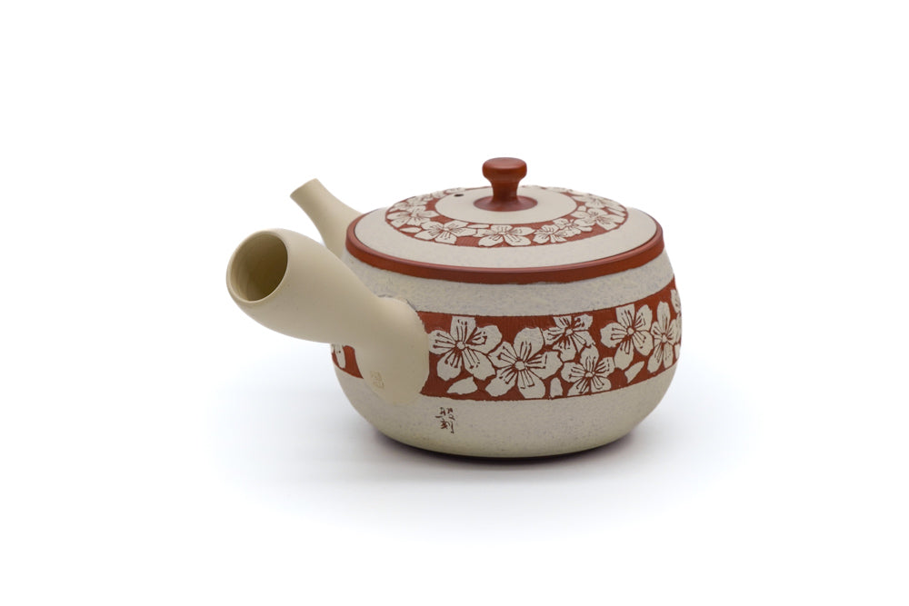 Japanese Kyusu - 陶仙窯 Tosen Kiln - Engraved Sakura Tokoname Teapot - 250ml