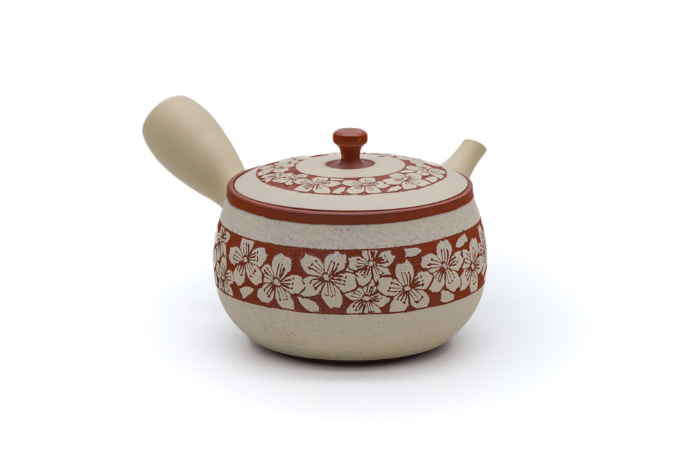 Japanese Kyusu - 陶仙窯 Tosen Kiln - Engraved Sakura Tokoname Teapot - 250ml