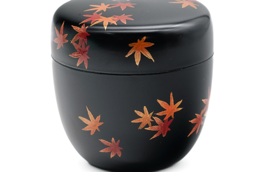 Japanese Natsume - 黒川清峰 Kurokawa Seihou - Momiji Black Lacquer Tea Caddy