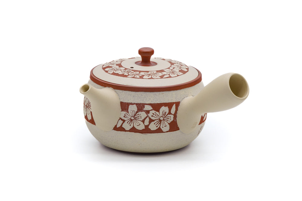 Japanese Kyusu - 陶仙窯 Tosen Kiln - Engraved Sakura Tokoname Teapot - 250ml