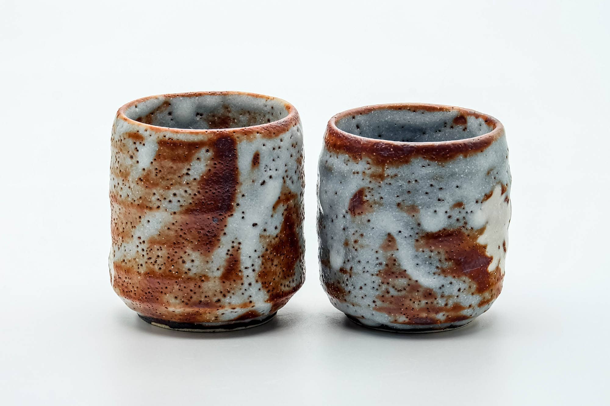 Japanese Teacups - Pair of Blue Orange Shino-Glazed Meoto Yunomi