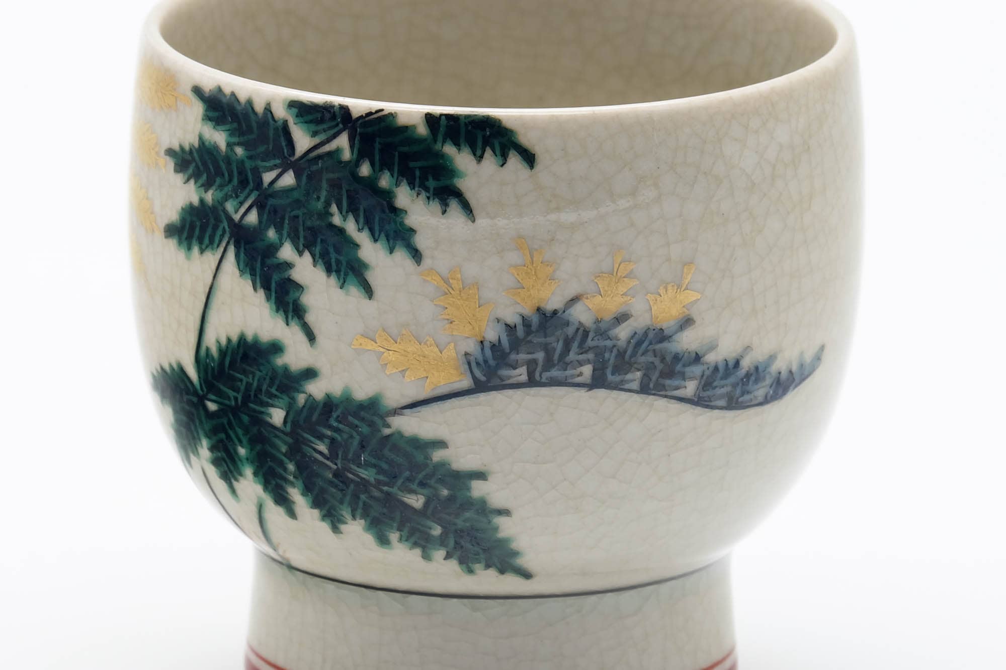 Japanese Teacup - Green Gold Leaves Kutani-yaki Yunomi - 150ml