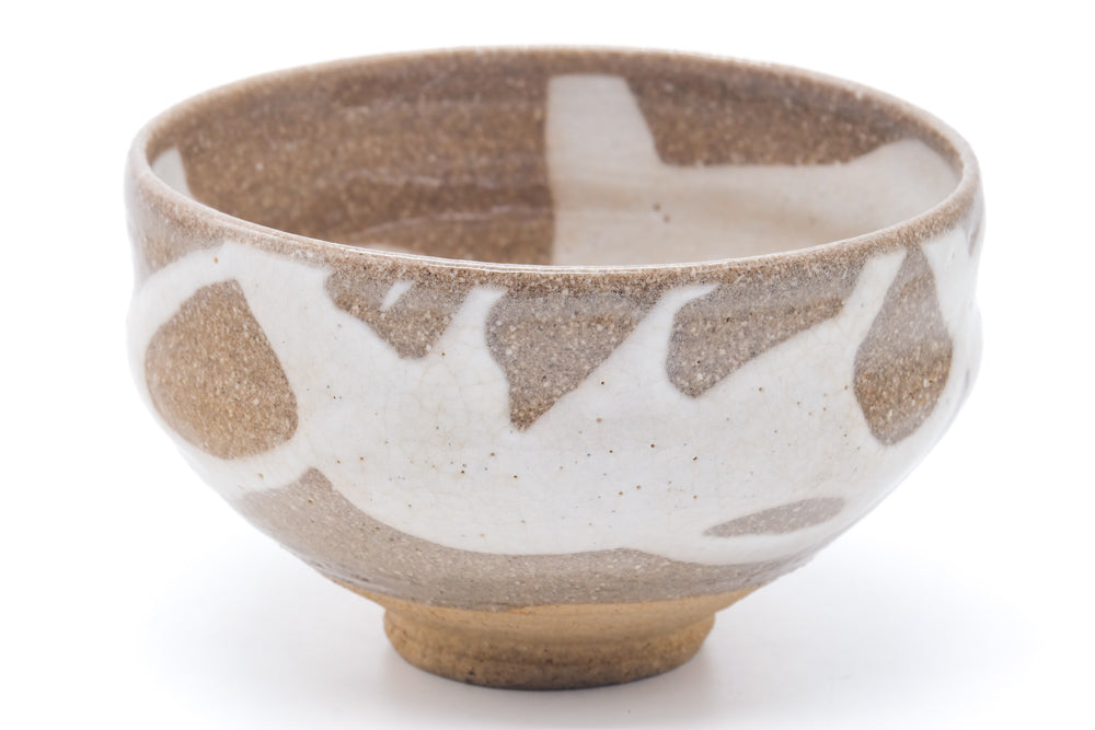 Japanese Matcha Bowl - Beige White Abstract Chawan - 400ml