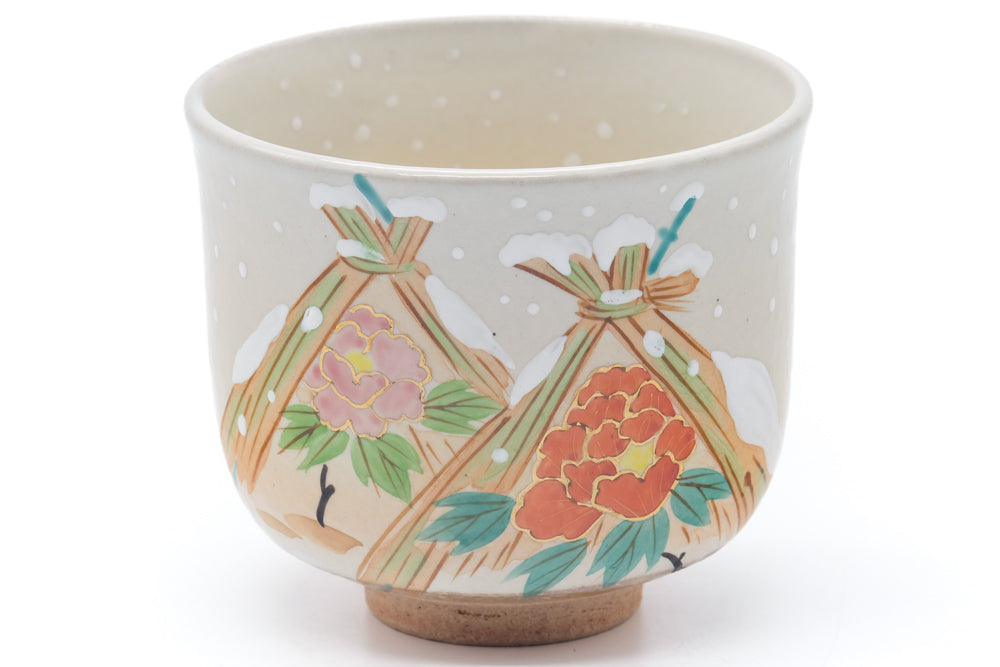 Japanese Matcha Bowl - Floral Handpainted Kiyomizu-yaki Winter Chawan - 400ml