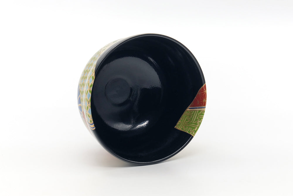 Japanese Matcha Bowl - Black Colourful Cha Sensu Kyo-yaki Chawan - 400ml