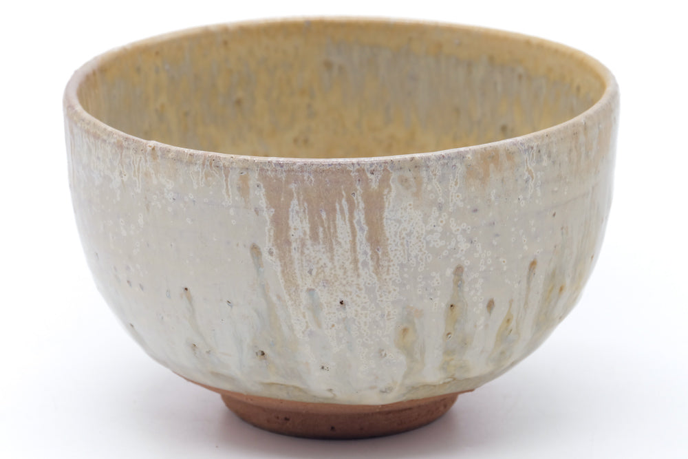 Japanese Matcha Bowl - White Yellow Drip-Glazed Wan-nari Chawan - 400ml