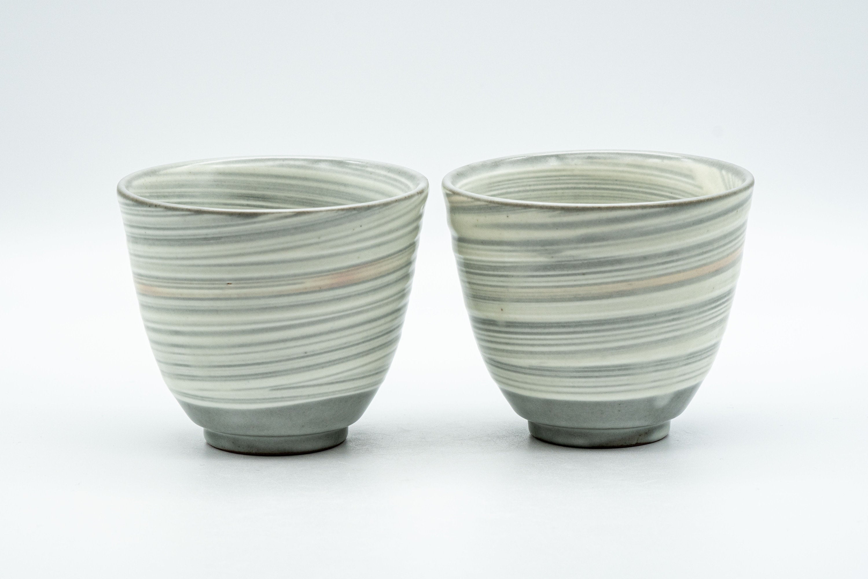 Japanese Teacups - Pair of 橘吉 Tachikichi Striped Yunomi - 130ml