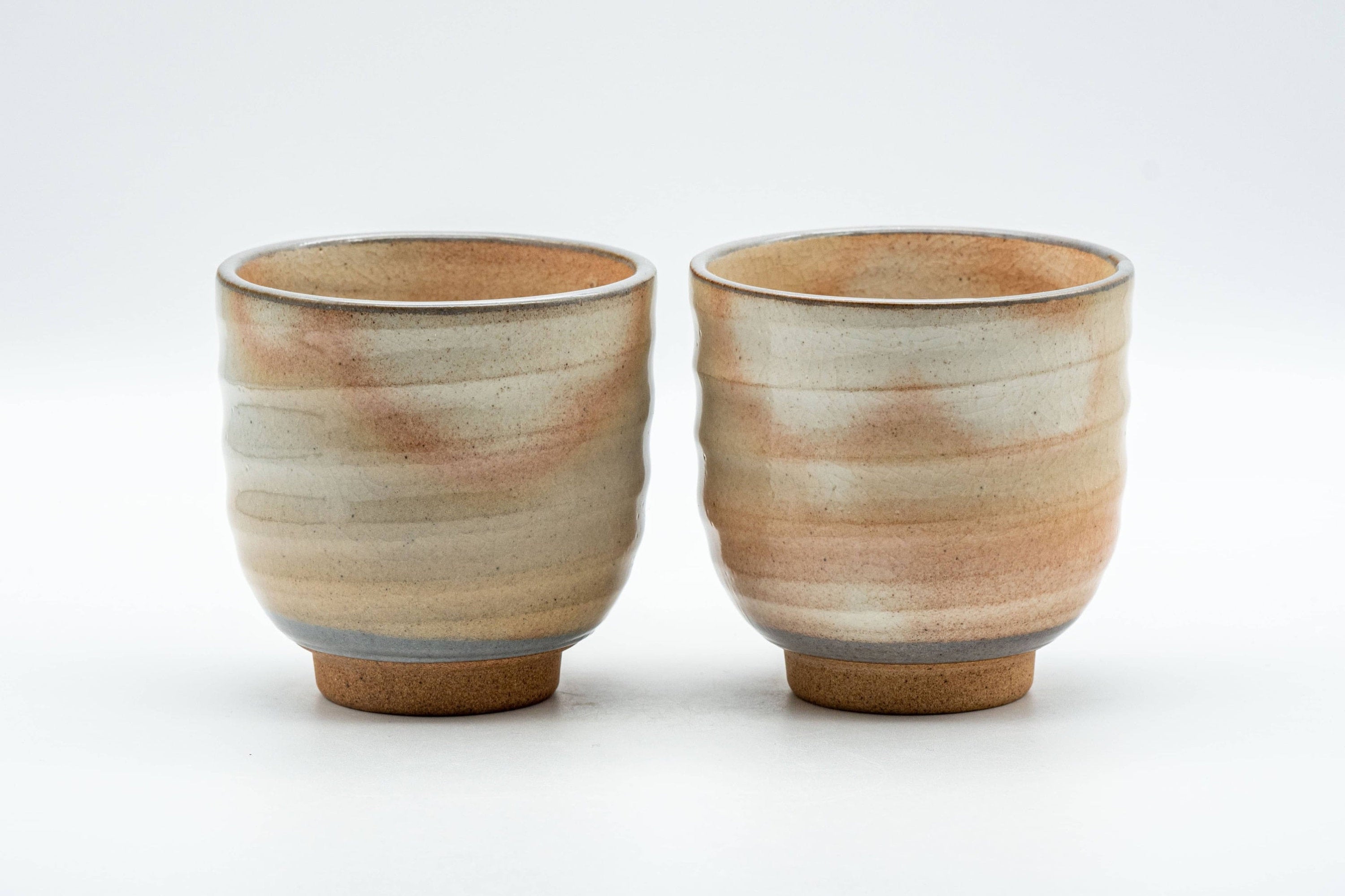 Japanese Teacups - Pair of Spiral Beige Glazed Yunomi - 150ml