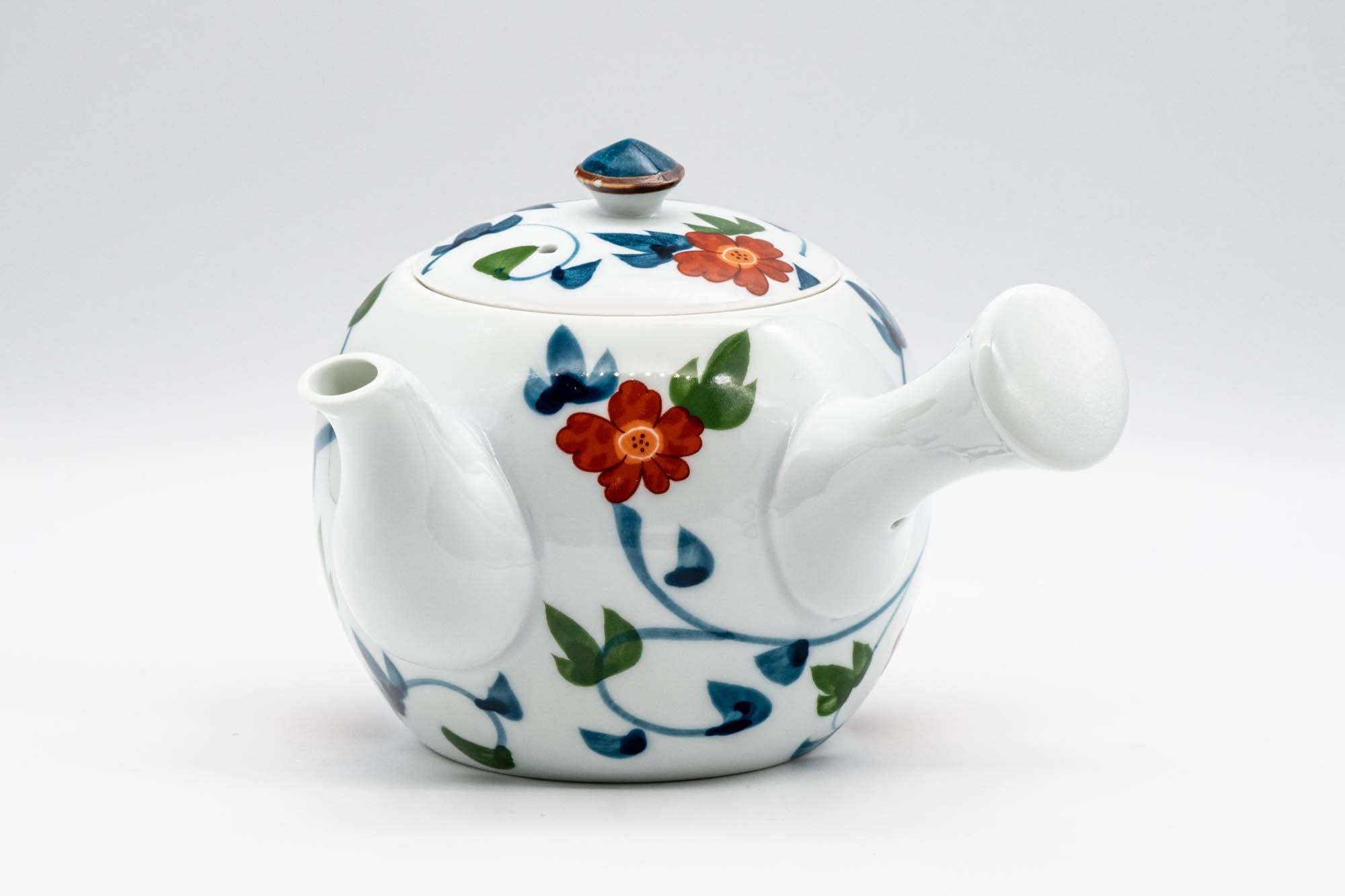 Japanese Kyusu - Floral White Porcelain Arita-yaki Teapot - 400ml - Tezumi